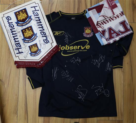 West Ham United Football Club, 2000s, player signed merchandise including six shirts, various flags, photos and signed programmes